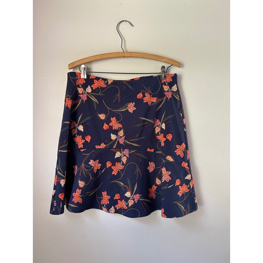 LOFT Floral Navy Blue Mini Skirt Womens Orange‎ Botanical Print Cottage Boho